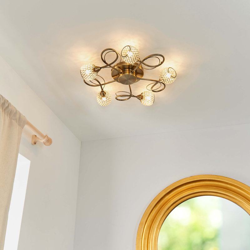 Coven Glass Semi Flush Mount, Antique Brass