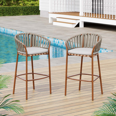 Outdoor Matal Rope Barstool, Set Of 2