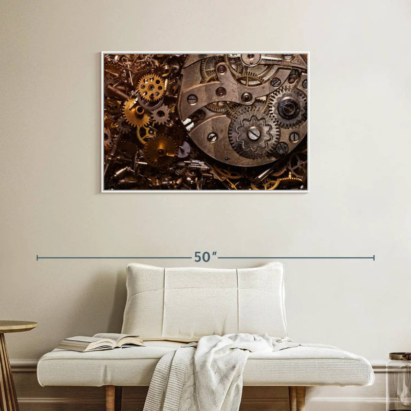 Vieux engrenages, Cadre flottant blanc, 37 po x 25 po