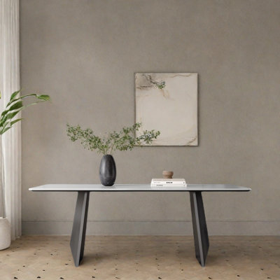 Rectangular pure white slate dining table
