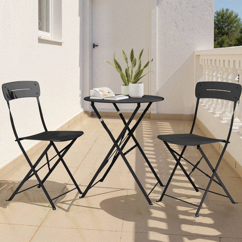 Ensemble repas pour patio pliable 2 personnes Shelah, Noir, noir, noir, noir