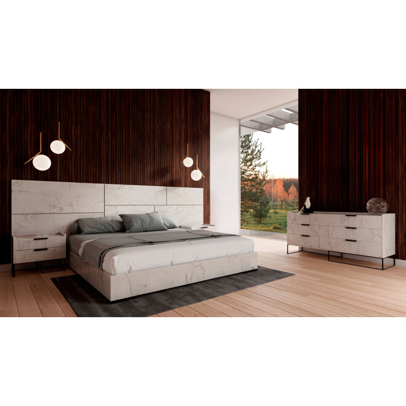 Marbella - Italian Modern Faux Marble 4-piece Bedroom Set, Queen, White