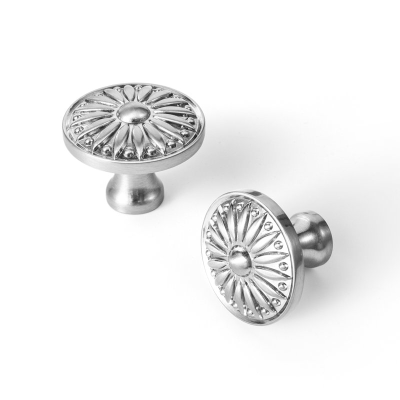 Poignée de pétales rétro de 1,4 po de diamètre, Nickel satiné