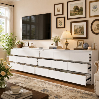 Commode double en bois manufacturé et solide 18 tiroirs Janeiya 