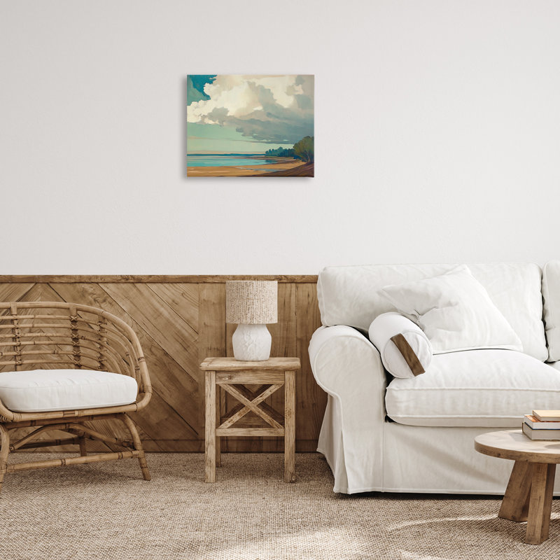 Art mural sur toile Sunlit Clouds over Beach, design par Elara Yasna, H 16 po x l 20 po