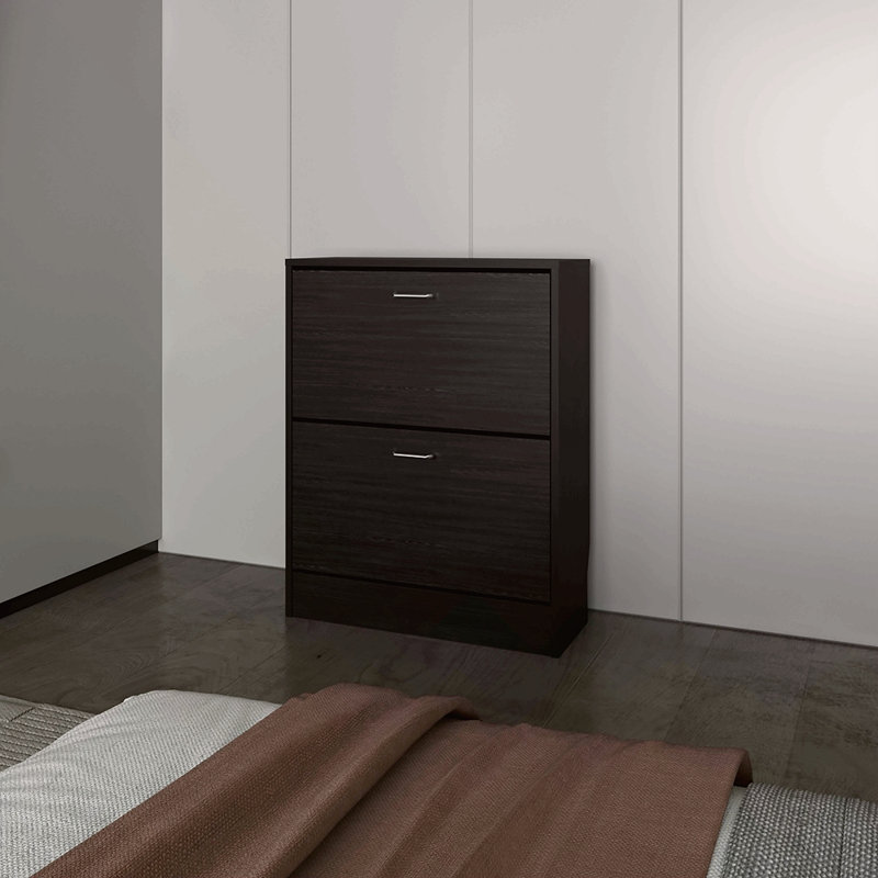 Range-chaussures, 2 portes basculantes, conception mince, supports internes, style moderne, Wengé