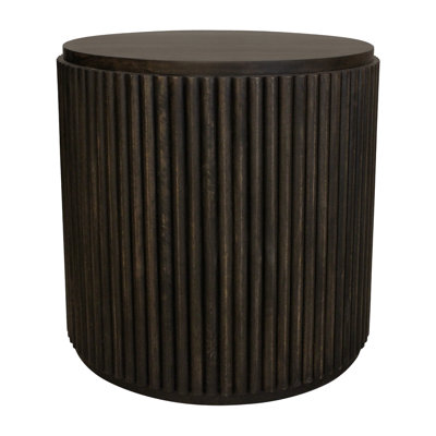 Annakiya Round End Table In Dark Brown Finish On Mango Wood