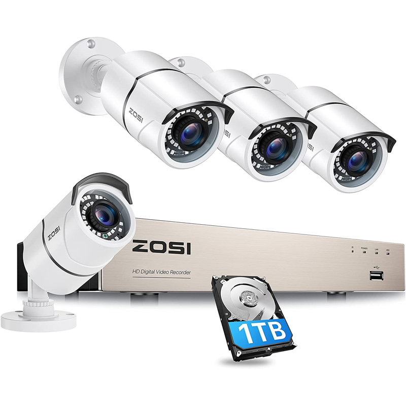 Système de caméra de vidéosurveillance 8CH, 1 080P, 1 To, 4 To, 2MP, Caméra extérieure câblée, Vision nocturne de 120 pieds