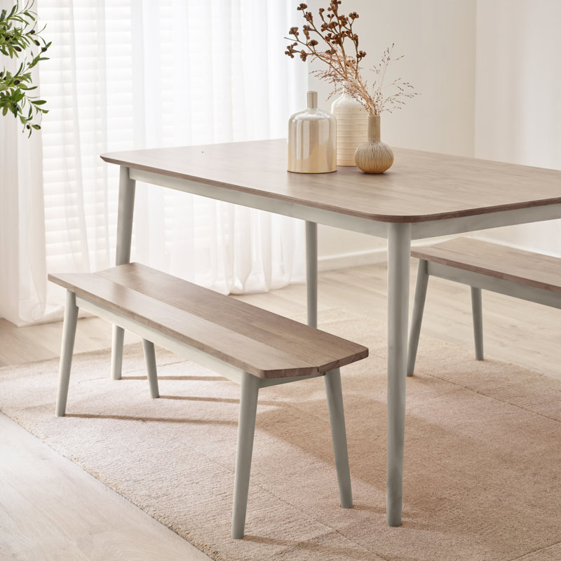 Rubberwood Solid Wood Dining Set, 5 Pieces: Table, 2 Benches, 2 Chairs