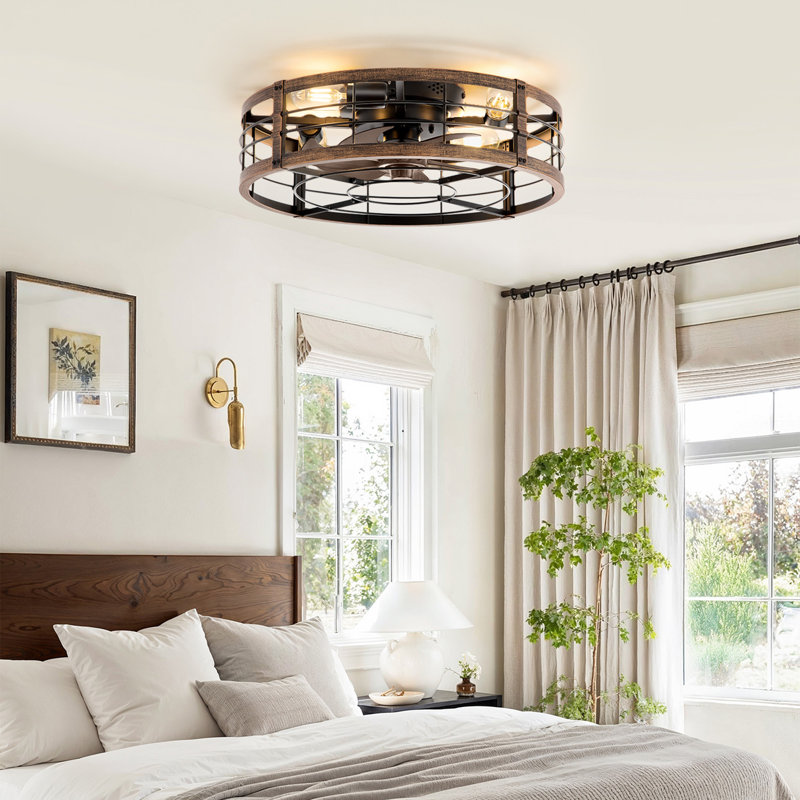 Ventilateur de plafond encastré moderne noir et or 20 "avec ensemble d'éclairage et télécommande Cissline pour chambre et salon