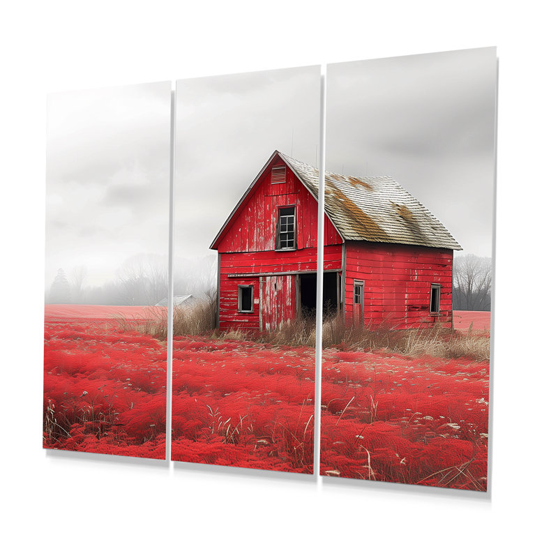 Ensemble de salon mural rouge et gris Autumn I, H 28 po x l 36 po, No Framed