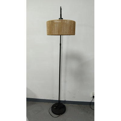 Lampe sur pied arquée pour le salon, grande lampe sur pied en rotin à hauteur réglable avec ampoule à DEL 3 couleurs
