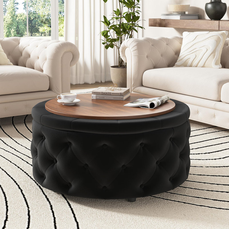 Repose-pieds rond avec rangement de 30 pouces, grande table basse circulaire avec plateau de rangement, repose-pieds moderne avec couvercle amovible