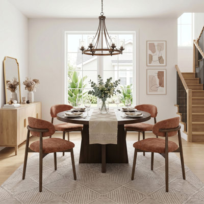Ensemble de 4 chaises de salle à manger rembourrées, bois de chenille brun, cuisine maison de campagne