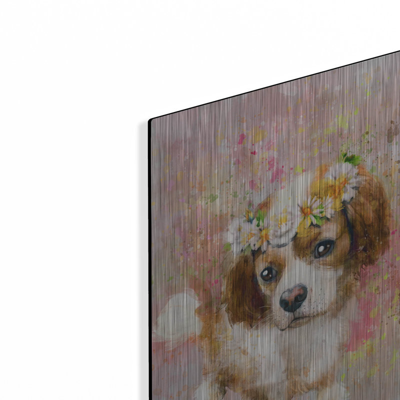 Art mural en métal «Flower Crown Cavalier King Charles Spaniel» par Furbaby Affiliates, H 16 po x l 12 po