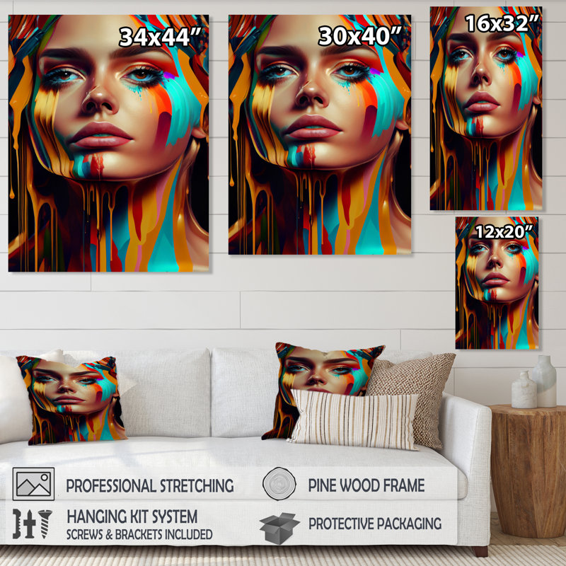 «Vibrant Creative Woman Portrait V», impression sur toile, H 44 po x l 34 po x P 1,5 po, Toile tendue