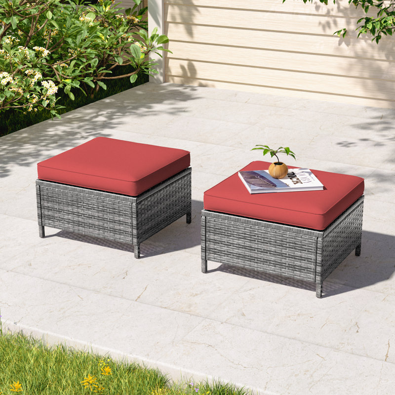 Repose-pieds d'extérieur avec coussin (ensemble de 2), Gris, Rouge rouille