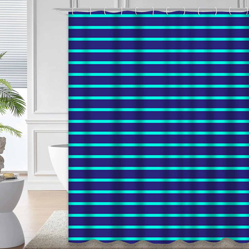 Rideau de douche abstrait à rayures horizontales bleu marine avec 12 crochets, L 72 po x l 84 po