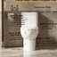 Toilette de 17 po de hauteur avec système 1,1 / 1,6, cuvette sans rebord, siège à fermeture en douceur, blanc brillant 006 pour salle de bain à double chasse moderne, lavabo, lustre doux