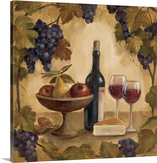 «Wine and Cheese I» par Silvia Vassileva, reproduction d'art sur toile, H 16 po x l 16 po x P 1,25 po