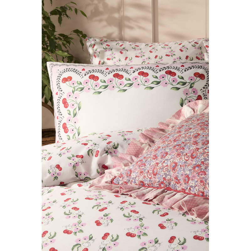 Cherry Picked Pink Cream Bedset, Full / Double