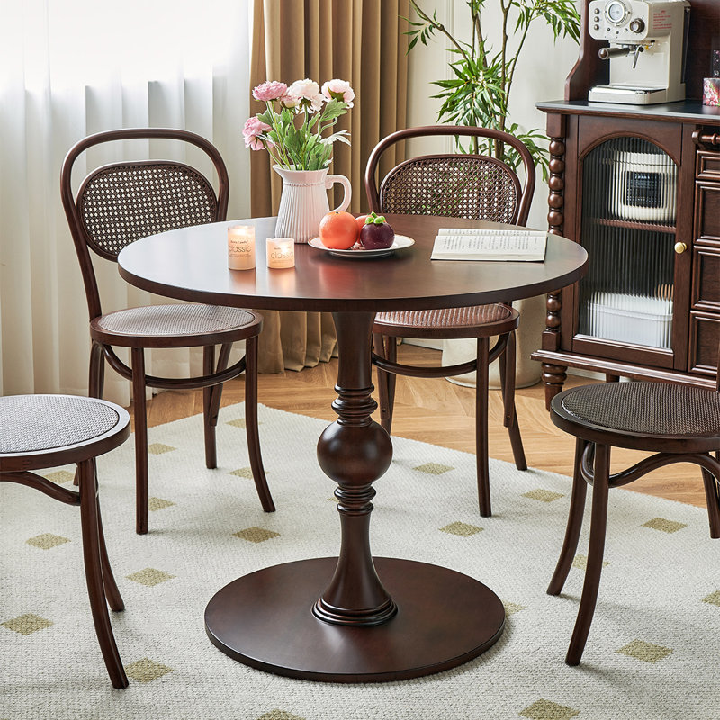 Table de salle à manger ronde en bois massif brun noisette, H 29,53 po x L 35,43 po x l 35,43 po