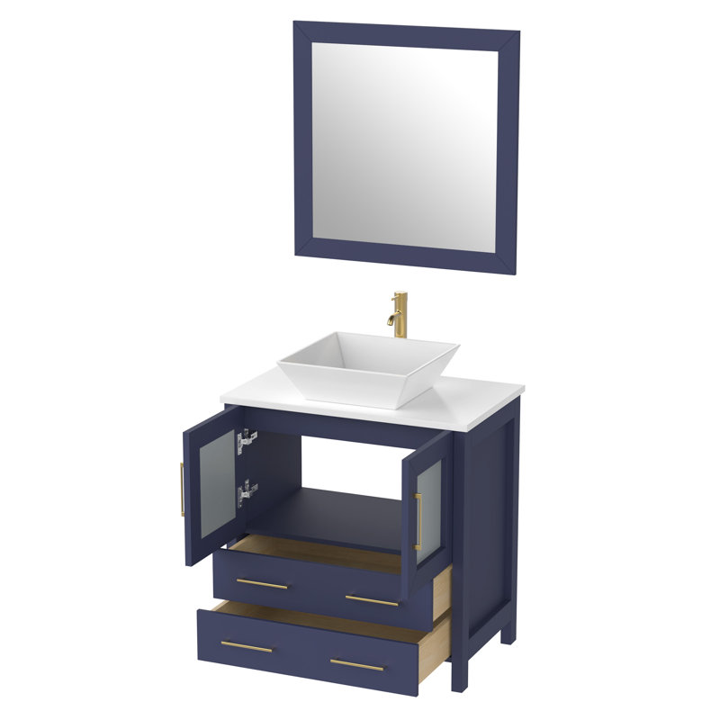 Ensemble de meuble-lavabo simple avec miroir , Bleu, l 30 po