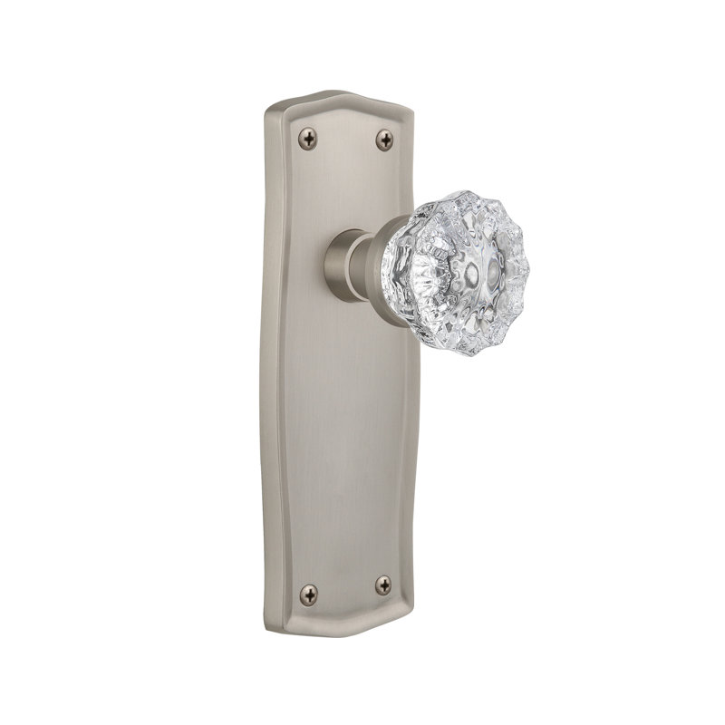 Plaque Prairie avec poignée de porte en cristal, 2 3/4, Nickel satiné