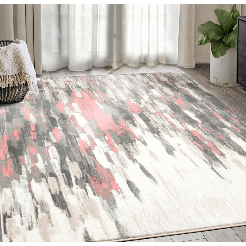 Tapis abstrait crème et rose Zulema PRT140D, Rectangle 7 pi 9 po x 10 pi 2 po