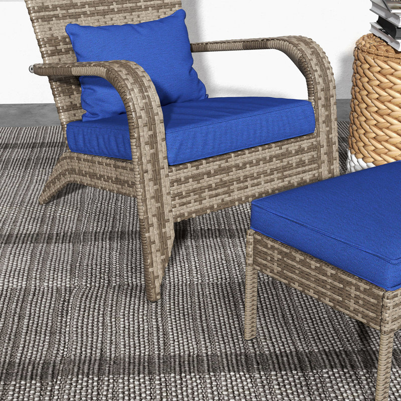 Chaise et fauteuil rembourré bleu foncé pour terrasse, cour, cour avant, jardin, patio et haut dossier avec grand siège
