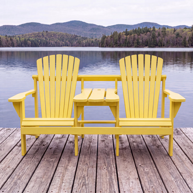 Delmor Weathercraft Double Adirondack Chair for Two with Built-In Center Table and Umbrella Hole, Solid Wood Pressure-Treated Pine, 15 Sherwin-Williams Finish Options, Fully Assembled