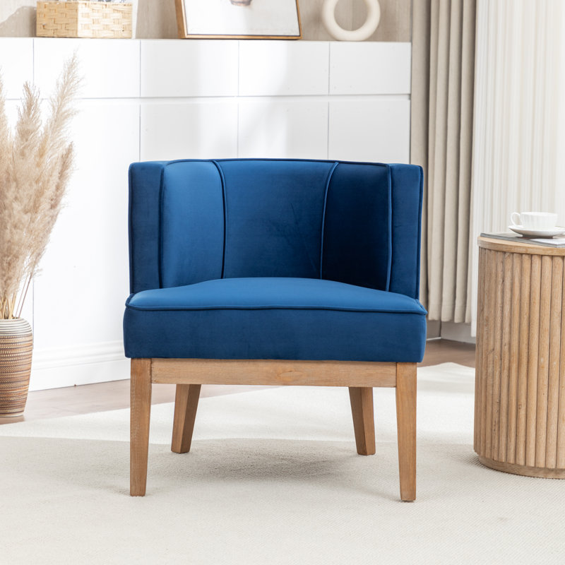 Fauteuil demi-tonneau Karoll, Velours bleu foncé, 1