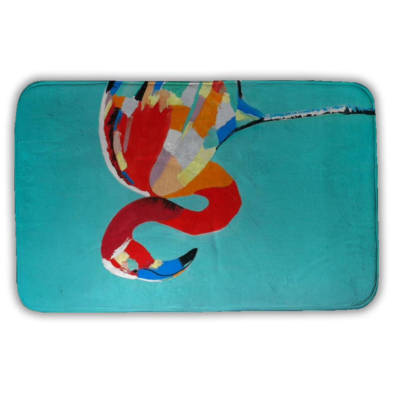 Abstract flamingo Bath Mat with Non-Slip Backing - Quick Dry Memory Foam Bathroom Rug - Absorbent - Modern Plush Spa-Style - Machine Washable