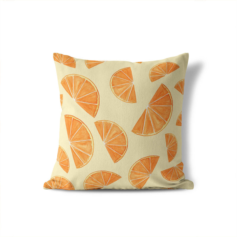 Summer Oranges Outdoor Pillow, Yellow Abstract, Square 16"H x 16"W