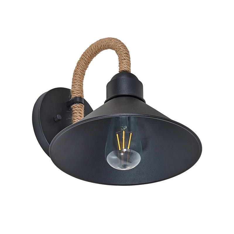 Applique murale d'intérieur 1 lumière au fini noir de 10 pouces avec corde décorative Natural Home