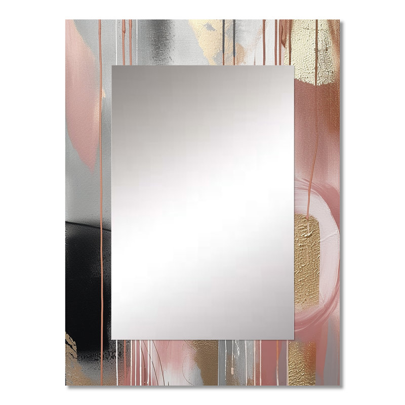 Pink Gold Circle Complexity - Transitional Shapes Large Mirror, Pink Decorative Wall Mirror, Printed Metal Art, 32" x 24"