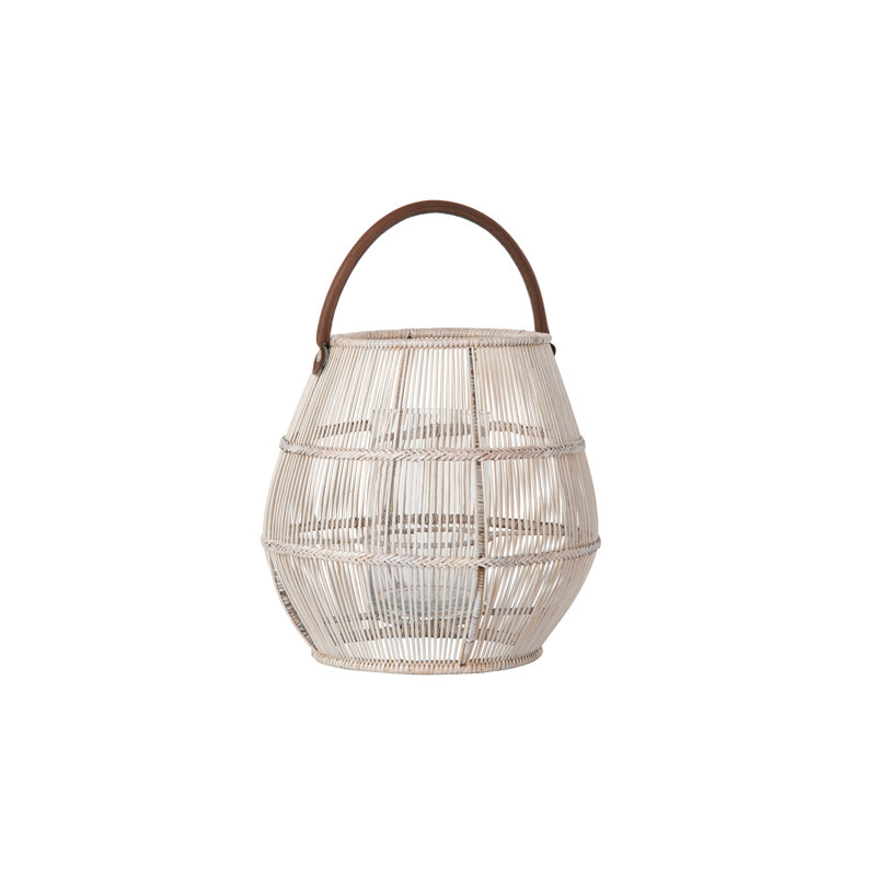 Foltz Wicker Tabletop Lantern, 18" H x 13" W x 13" D, White Wash