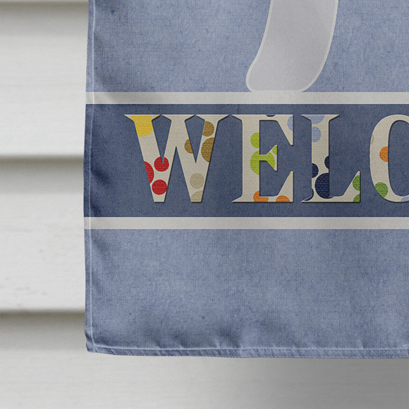 Polyester 2 côtés 40 x 28 po welcome drapeau maison, Bedlington Terrier debout