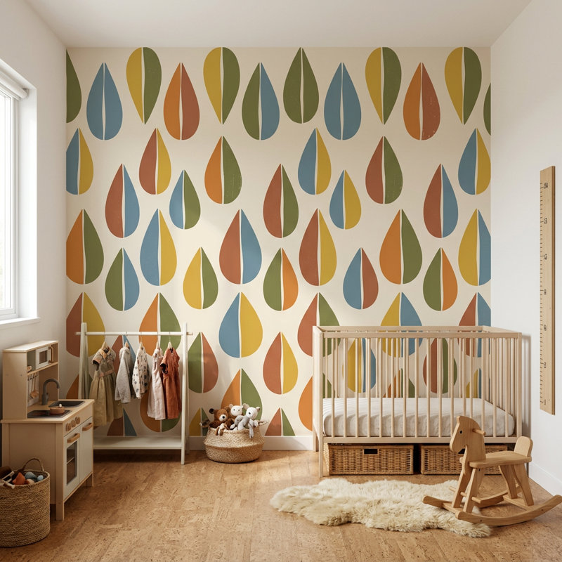 Décoration murale rétro rétro Mid-Century, 120 po x 96 po, Peler et coller