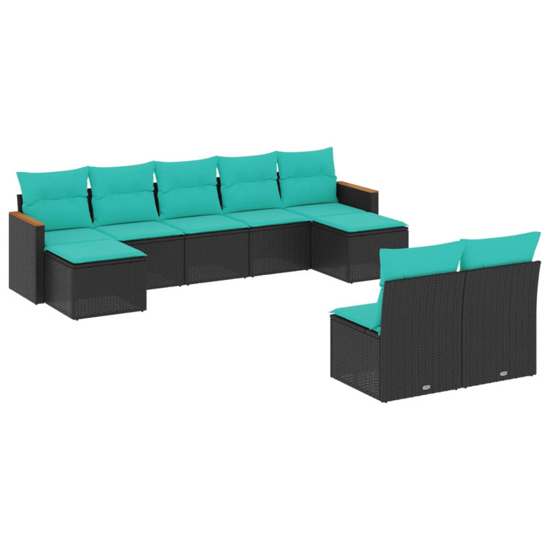  Ensemble de canapé de patio 9 pièces avec coussins en rotin de polyester noir