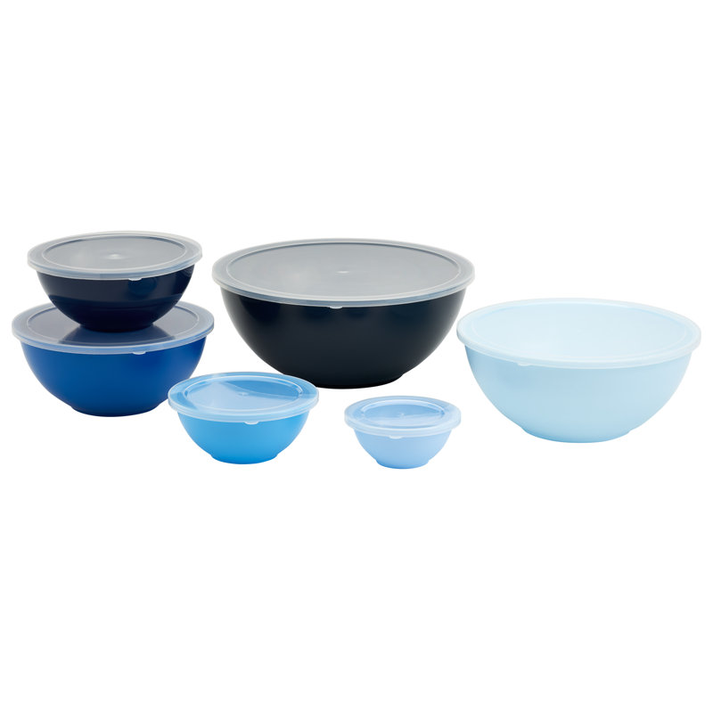 12 Piece Blue Plastic Mixing Bowl Set with Lids
