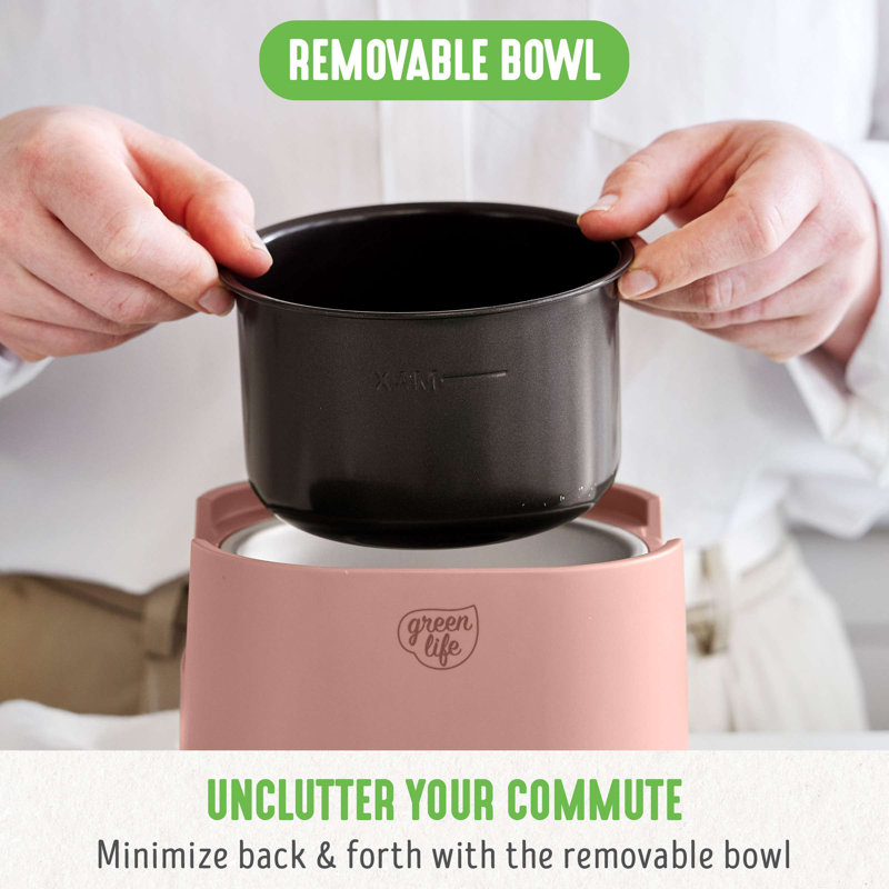 Réchaud électrique GreenLife 20 oz, en céramique, sans PFAS et PFOA, bol amovible et portable, Vieux rose