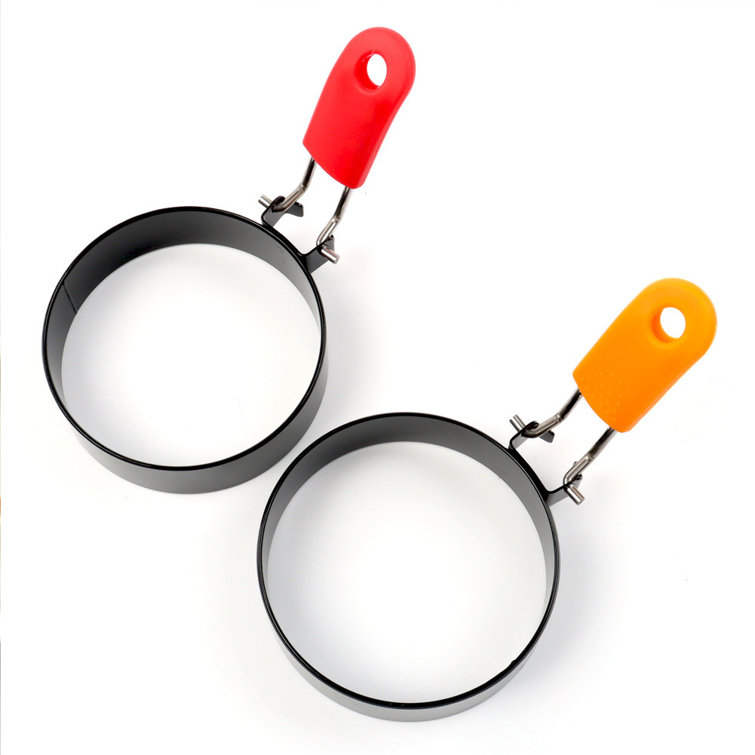 Mini Pancake Rings with Silicone Coated Anti-scald Handles and Oil Brush, Egg Circles for Cooking BONYOUN Color: Orange