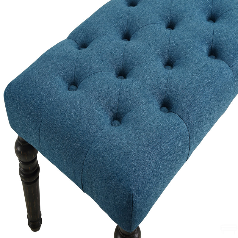 Fabric Tufted Turned Leg  Dining Bench, Blue