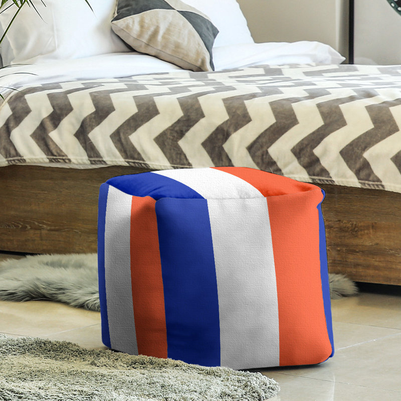 Repose-pieds cube à rayures de floride, Bleu / Blanc / Orange, H 13 po x l 13 po x P 13 po