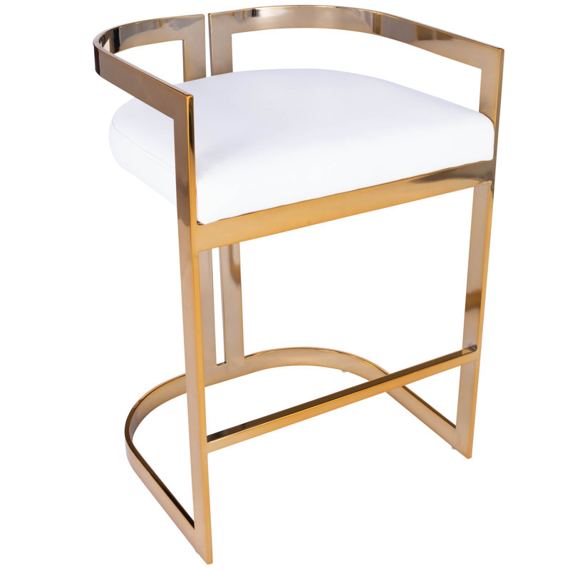 Butler Bravo Faux Leather Counter Stool, White, Gold, Counter Stool (24.5” Seat Height)