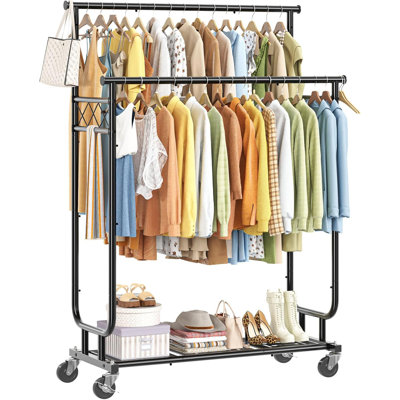 Heavy Duty Clothes Rack Load 450LBS, Clothing Rack with Wheels, Rolling Garment Racks