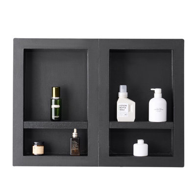 Shower Niche, 16 x 24 inch + 16 x 24 inch Recessed Wall Niche with Movable Shelf, 4 inch Thick Modern Soap&Shampoo Storage Organizer,Square Corners,Sealed Waterproof,Black for Bathroom Shower