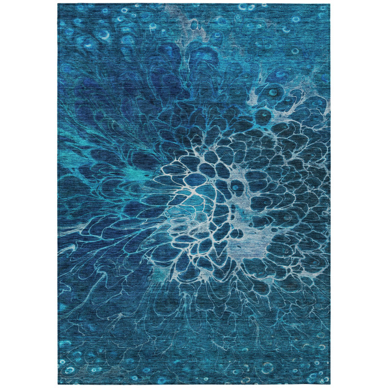 Tapis extérieur lavable abstrait bleu marine et bleu ciel 5 pi x 8 pi