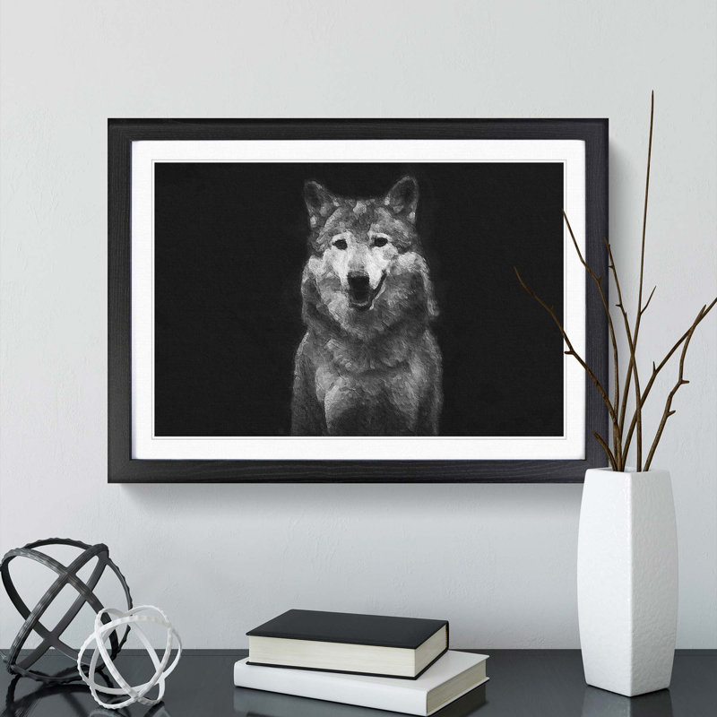 Wolf Portrait - Picture Frame Painting Print, 27cm H x 36cm W x 2cm D, Black Framed